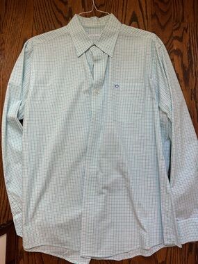 Southern Tide Mint and White Plaid Button-Down Shirt